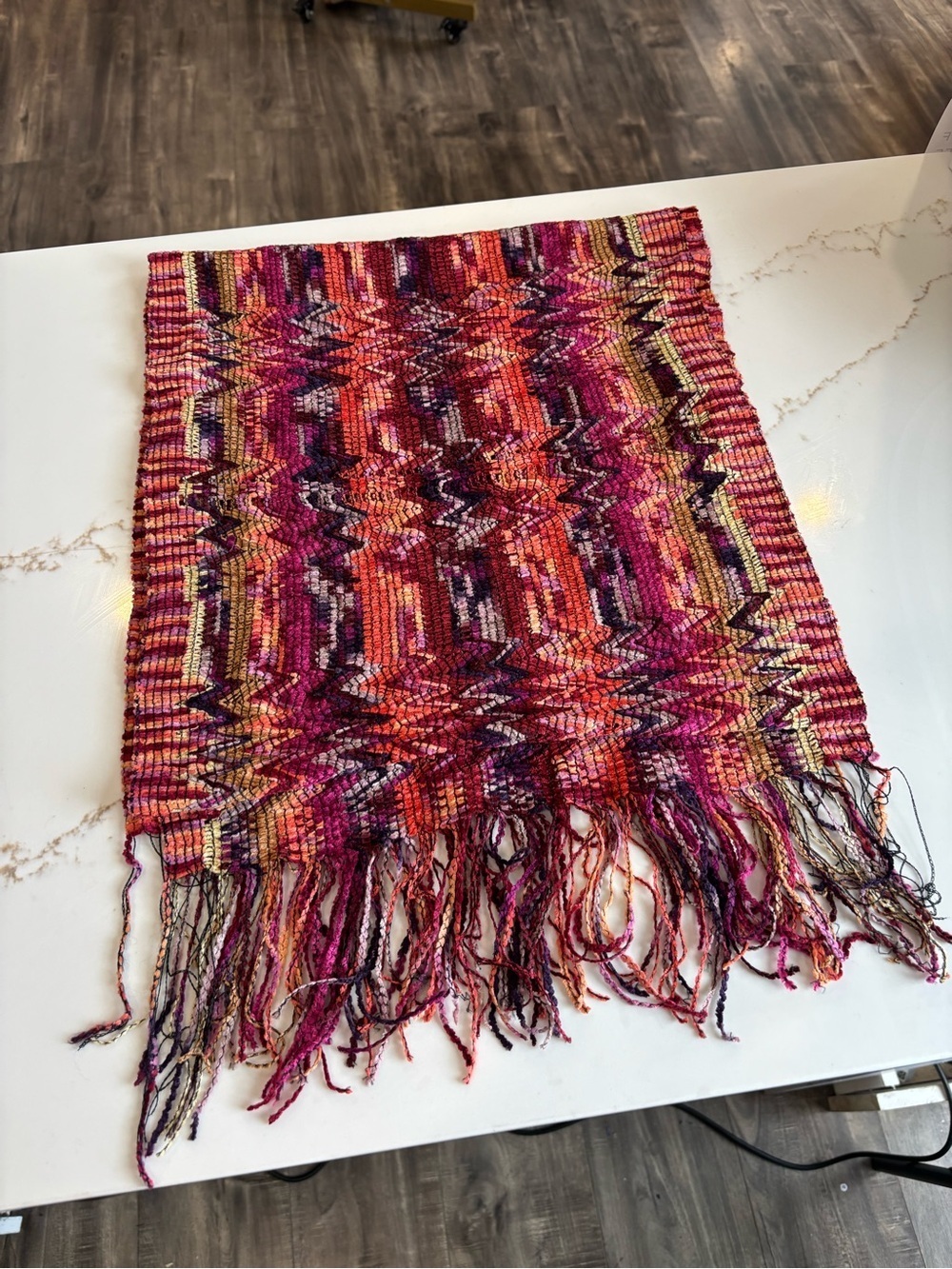 Missoni Vibrant Multicolor Woven Fringe Scarf - Pink & Orange Tones